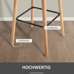 HOMCOM Barhocker 2er Set, Barstuhl mit Sitzkissen, Holzbeine, Rückenlehne und Armlehnen, Küchenstühle mit Fußstütze aus Holz, Tresenhocker für Küche, Wohnzimmer, Esszimmer, Leinenoptik, Grau