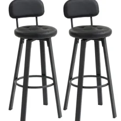 HOMCOM Barhocker 2er Set, Drehbar Barstühle mit Fußstütze, Rückenlehne, Gepolstert Bistrohocker mit Metallgestell, Tresenhocker aus Kunstleder, 76,5 cm Sitzhöhe, Schwarz