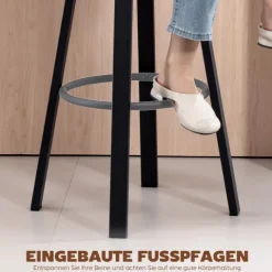 HOMCOM Barhocker 2er Set, Drehbar Barstühle mit Fußstütze, Rückenlehne, Gepolstert Bistrohocker mit Metallgestell, Tresenhocker aus Kunstleder, 76,5 cm Sitzhöhe, Schwarz