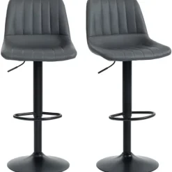 HOMCOM Barhocker 2er Set, 360° Drehbar Gepolstert Barstuhl mit Fußstütze, Lehne, Höhenverstellbar Kunstleder Tresenhocker für Küche, Wohnzimmer, Esszimmer Dunkelgrau