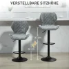 HOMCOM Barhocker 2er-Set, Gepolstert Barstuhl mit Lehne, Chenille-Optik, Stahlgestell, Höhenverstellbare Küchenstühle mit Fußstütze Drehbar Tresenhocker modern für Küche, Dunkelgrau