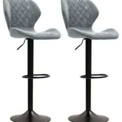 HOMCOM Barhocker 2er-Set, Gepolstert Barstuhl mit Lehne, Chenille-Optik, Stahlgestell, Höhenverstellbare Küchenstühle mit Fußstütze Drehbar Tresenhocker modern für Küche, Dunkelgrau