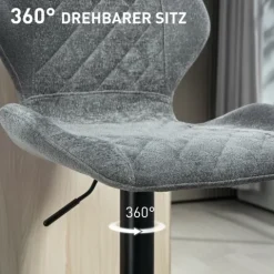 HOMCOM Barhocker 2er-Set, Gepolstert Barstuhl mit Lehne, Chenille-Optik, Stahlgestell, Höhenverstellbare Küchenstühle mit Fußstütze Drehbar Tresenhocker modern für Küche, Dunkelgrau
