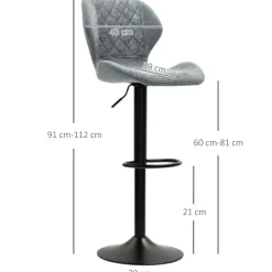 HOMCOM Barhocker 2er-Set, Gepolstert Barstuhl mit Lehne, Chenille-Optik, Stahlgestell, Höhenverstellbare Küchenstühle mit Fußstütze Drehbar Tresenhocker modern für Küche, Dunkelgrau