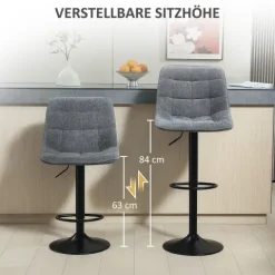 HOMCOM Barhocker 2er-Set, Gepolstert Barstuhl mit Lehne, Stahlgestell, Chenille-Optik, Höhenverstellbare Küchenstühle mit Fußstütze 360° Drehbar Tresenhocker für Küche, Wohnzimmer Dunkelgrau