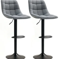 HOMCOM Barhocker 2er-Set, Gepolstert Barstuhl mit Lehne, Stahlgestell, Chenille-Optik, Höhenverstellbare Küchenstühle mit Fußstütze 360° Drehbar Tresenhocker für Küche, Wohnzimmer Dunkelgrau