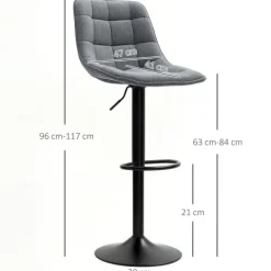 HOMCOM Barhocker 2er-Set, Gepolstert Barstuhl mit Lehne, Stahlgestell, Chenille-Optik, Höhenverstellbare Küchenstühle mit Fußstütze 360° Drehbar Tresenhocker für Küche, Wohnzimmer Dunkelgrau