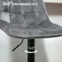 HOMCOM Barhocker 2er-Set, Gepolstert Barstuhl mit Lehne, Stahlgestell, Chenille-Optik, Höhenverstellbare Küchenstühle mit Fußstütze 360° Drehbar Tresenhocker für Küche, Wohnzimmer Dunkelgrau