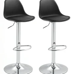HOMCOM Barhocker 2er Set, Gepolstert Barstuhl mit Stahlgestell, Lehne, Höhenverstellbar Küchenstühle mit Fußstütze 360° Drehbar Tresenhocker für Küche, Wohnzimmer, Esszimmer, Kunstleder Schwarz