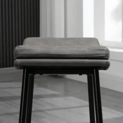 HOMCOM Barhocker 2er Set, Gepolstert Barstuhl mit Fußstütze, Küchenstühle mit Stahlgestell Tresenhocker mit Kunstleder-Optik für Küche, Wohnzimmer, Esszimmer Grau