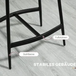 HOMCOM Barhocker 2er Set, Gepolstert Barstuhl mit Fußstütze, Küchenstühle mit Stahlgestell Tresenhocker mit Kunstleder-Optik für Küche, Wohnzimmer, Esszimmer Grau
