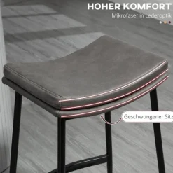 HOMCOM Barhocker 2er Set, Gepolstert Barstuhl mit Fußstütze, Küchenstühle mit Stahlgestell Tresenhocker mit Kunstleder-Optik für Küche, Wohnzimmer, Esszimmer Grau