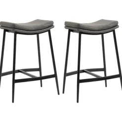 HOMCOM Barhocker 2er Set, Gepolstert Barstuhl mit Fußstütze, Küchenstühle mit Stahlgestell Tresenhocker mit Kunstleder-Optik für Küche, Wohnzimmer, Esszimmer Grau