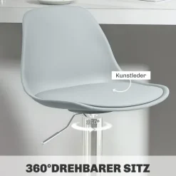 HOMCOM Barhocker 2er Set, Gepolstert Barstuhl mit Stahlgestell, Lehne, Höhenverstellbar Küchenstühle mit Fußstütze 360° Drehbar Tresenhocker für Küche, Wohnzimmer, Esszimmer, Kunstleder Grau