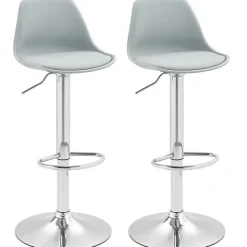HOMCOM Barhocker 2er Set, Gepolstert Barstuhl mit Stahlgestell, Lehne, Höhenverstellbar Küchenstühle mit Fußstütze 360° Drehbar Tresenhocker für Küche, Wohnzimmer, Esszimmer, Kunstleder Grau