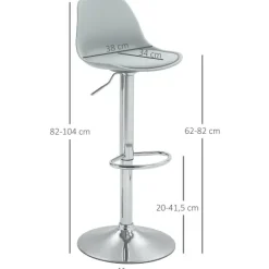 HOMCOM Barhocker 2er Set, Gepolstert Barstuhl mit Stahlgestell, Lehne, Höhenverstellbar Küchenstühle mit Fußstütze 360° Drehbar Tresenhocker für Küche, Wohnzimmer, Esszimmer, Kunstleder Grau