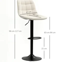 HOMCOM Barhocker 2er-Set, Gepolstert Barstuhl mit Lehne, Stahlgestell, Chenille-Optik, Höhenverstellbare Küchenstühle mit Fußstütze 360° Drehbar Tresenhocker für Küche, Wohnzimmer Beige
