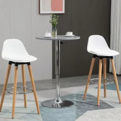 HOMCOM Barhocker 2er Set, Gepolstert Barstuhl mit Holzbeine und Rückenlehne, Küchenstühle mit Fußstütze aus Stahl, Tresenhocker für Küche, Wohnzimmer, Esszimmer, Kunstleder, Weiß