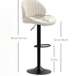 HOMCOM Barhocker 2er Set Höhenverstellbar Drehbar Tresenhocker Barstuhl mit Rückenlehne und Fußstütze, Rutschfest Hocker mit Chenille-Optik, Beige