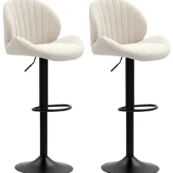 HOMCOM Barhocker 2er Set Höhenverstellbar Drehbar Tresenhocker Barstuhl mit Rückenlehne und Fußstütze, Rutschfest Hocker mit Chenille-Optik, Beige