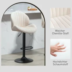 HOMCOM Barhocker 2er Set Höhenverstellbar Drehbar Tresenhocker Barstuhl mit Rückenlehne und Fußstütze, Rutschfest Hocker mit Chenille-Optik, Beige