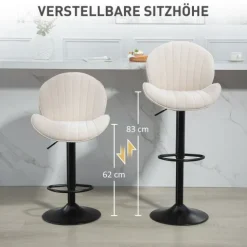 HOMCOM Barhocker 2er Set Höhenverstellbar Drehbar Tresenhocker Barstuhl mit Rückenlehne und Fußstütze, Rutschfest Hocker mit Chenille-Optik, Beige
