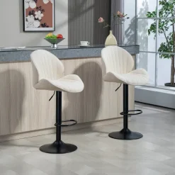 HOMCOM Barhocker 2er Set Höhenverstellbar Drehbar Tresenhocker Barstuhl mit Rückenlehne und Fußstütze, Rutschfest Hocker mit Chenille-Optik, Beige