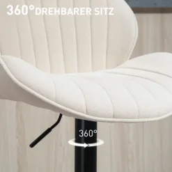 HOMCOM Barhocker 2er Set Höhenverstellbar Drehbar Tresenhocker Barstuhl mit Rückenlehne und Fußstütze, Rutschfest Hocker mit Chenille-Optik, Beige