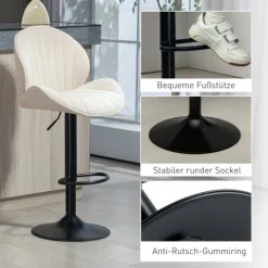 HOMCOM Barhocker 2er Set Höhenverstellbar Drehbar Tresenhocker Barstuhl mit Rückenlehne und Fußstütze, Rutschfest Hocker mit Chenille-Optik, Beige