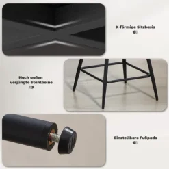 HOMCOM Barhocker 2er Set Tresenhocker Barstuhl mit Fußstütze, Rückenlehne, Kord-Optik, Sitzhöhe 65 cm Küchenstühle mit Stahlgestell Sessel für Küche, Esszimmer Grau