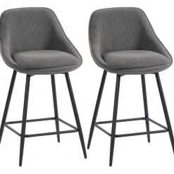 HOMCOM Barhocker 2er Set Tresenhocker Barstuhl mit Fußstütze, Rückenlehne, Kord-Optik, Sitzhöhe 65 cm Küchenstühle mit Stahlgestell Sessel für Küche, Esszimmer Grau