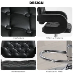HOMCOM Barhocker, Gepolstert Barstuhl mit Metallgestell, Lehne, Höhenverstellbar Küchenstuhl mit Fußstütze 360° Drehbar Tresenhocker für Küche, Wohnzimmer, Esszimmer Schwarz