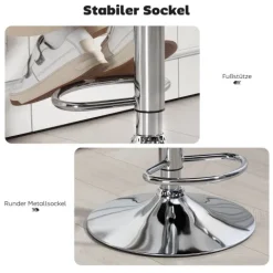 HOMCOM Barhocker, Gepolstert Barstuhl mit Metallgestell, Lehne, Höhenverstellbar Küchenstuhl mit Fußstütze 360° Drehbar Tresenhocker für Küche, Wohnzimmer, Esszimmer Schwarz