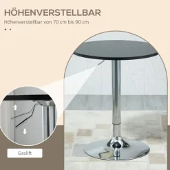 HOMCOM Bartisch Drehtisch rund Esstisch 360° höhenverstellbarer Küchentisch modern Stehtisch Bistrotisch Stahl Schwarz Ø61 x 70-90 cm