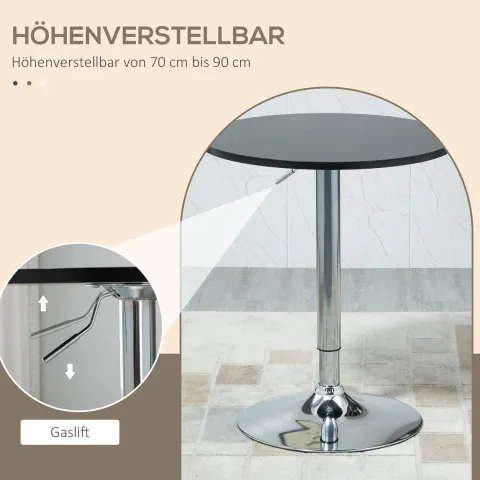 HOMCOM Bartisch Drehtisch rund Esstisch 360° höhenverstellbarer Küchentisch modern Stehtisch Bistrotisch Stahl Schwarz Ø61 x 70-90 cm