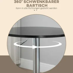 HOMCOM Bartisch Drehtisch rund Esstisch 360° höhenverstellbarer Küchentisch modern Stehtisch Bistrotisch Stahl Schwarz Ø61 x 70-90 cm