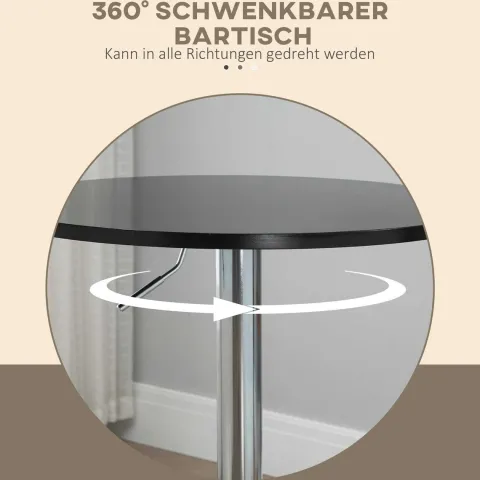 HOMCOM Bartisch Drehtisch rund Esstisch 360° höhenverstellbarer Küchentisch modern Stehtisch Bistrotisch Stahl Schwarz Ø61 x 70-90 cm