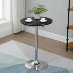 HOMCOM Bartisch Drehtisch rund Esstisch 360° höhenverstellbarer Küchentisch modern Stehtisch Bistrotisch Stahl Schwarz Ø61 x 70-90 cm