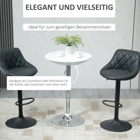 HOMCOM Bartisch moderner Esstisch höhenverstellbarer Bistrotisch Stehtisch Tresentisch Schreibtisch rund Metall ABS-Lackierung Weiß Ø61 x 76-97 cm