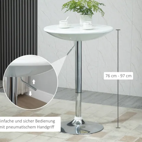 HOMCOM Bartisch moderner Esstisch höhenverstellbarer Bistrotisch Stehtisch Tresentisch Schreibtisch rund Metall ABS-Lackierung Weiß Ø61 x 76-97 cm