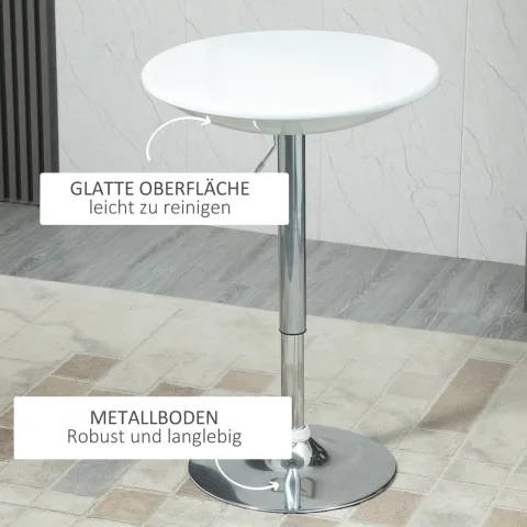 HOMCOM Bartisch moderner Esstisch höhenverstellbarer Bistrotisch Stehtisch Tresentisch Schreibtisch rund Metall ABS-Lackierung Weiß Ø61 x 76-97 cm