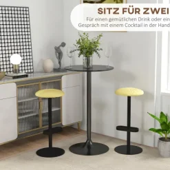 HOMCOM Bartisch Stehtisch Esstisch Runder Tresentisch, Küchentisch für Wohnzimmer, Esszimmer, Stahl, Schwarz, Ø60 x 102 cm
