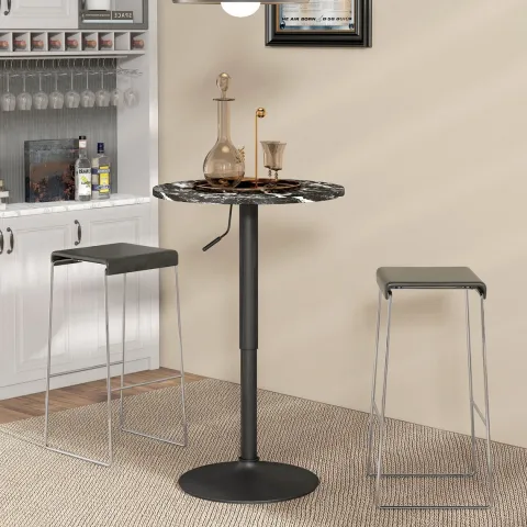 HOMCOM Bartisch Stehtisch Runder Esstisch für 2 Personen, Küchentisch mit Marmoroptik für Wohnzimmer, Esszimmer, kleine Räume, Schwarz, Ø60 x 68-93,5cm