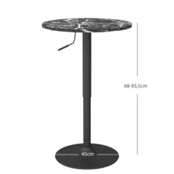 HOMCOM Bartisch Stehtisch Runder Esstisch für 2 Personen, Küchentisch mit Marmoroptik für Wohnzimmer, Esszimmer, kleine Räume, Schwarz, Ø60 x 68-93,5cm
