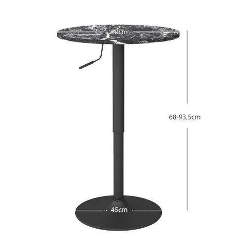 HOMCOM Bartisch Stehtisch Runder Esstisch für 2 Personen, Küchentisch mit Marmoroptik für Wohnzimmer, Esszimmer, kleine Räume, Schwarz, Ø60 x 68-93,5cm