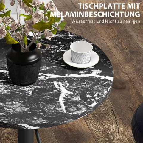 HOMCOM Bartisch Stehtisch Runder Esstisch für 2 Personen, Küchentisch mit Marmoroptik für Wohnzimmer, Esszimmer, kleine Räume, Schwarz, Ø60 x 68-93,5cm