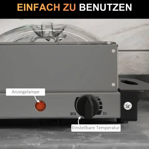 HOMCOM Buffetwärmer 6,8L Warmhalteplatte 300 Watt Edelstahl Speisewärmer mit Einstellbarer Thermostat Chafing Dish für Partys Buffets Familienessen