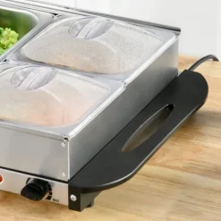 HOMCOM Buffetwärmer 6,8L Warmhalteplatte 300 Watt Edelstahl Speisewärmer mit Einstellbarer Thermostat Chafing Dish für Partys Buffets Familienessen