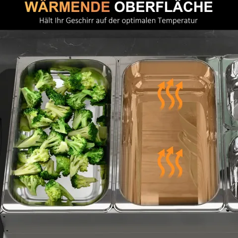 HOMCOM Buffetwärmer 6,8L Warmhalteplatte 300 Watt Edelstahl Speisewärmer mit Einstellbarer Thermostat Chafing Dish für Partys Buffets Familienessen
