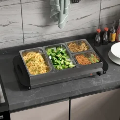 HOMCOM Buffetwärmer 6,8L Warmhalteplatte 300 Watt Edelstahl Speisewärmer mit Einstellbarer Thermostat Chafing Dish für Partys Buffets Familienessen